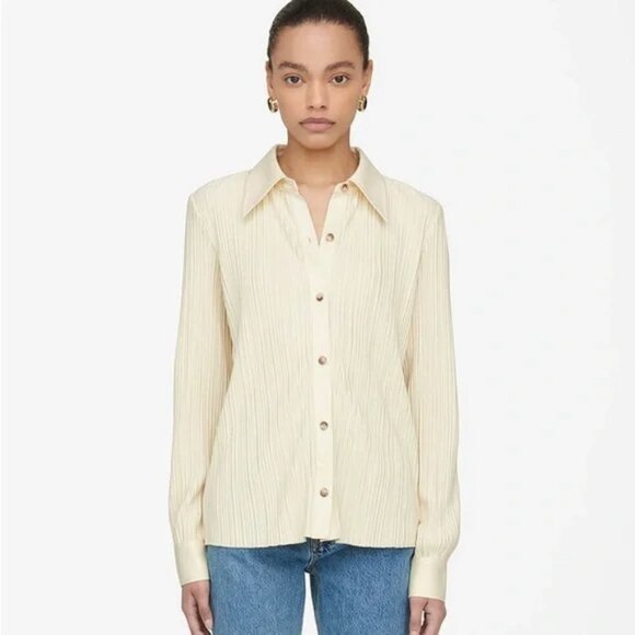 Anine Bing Nuri Shirt in Buttercream - Picture 1 of 8